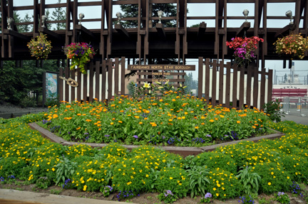 flowers at the entrance to Pioneer Park