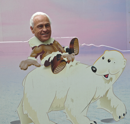 Lee riding a polar bear cartoon