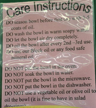 care instructions for the bowl