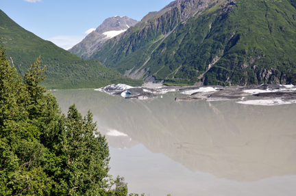 view of Valdez Glacier from the crest of the hill