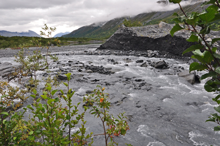 a raging river on Worthington Glacier in Alaska