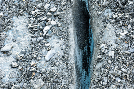 deep crevices in the glacier