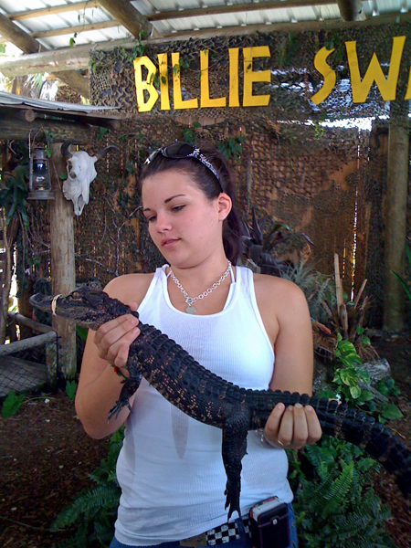 Kristen holding a baby alligator