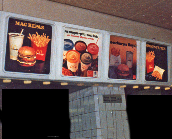 menu for McDonalds in Lausanne