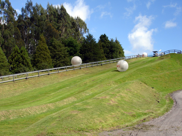 Zorbing balls going up the hillside