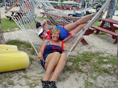 Karen and Janice in a hammock