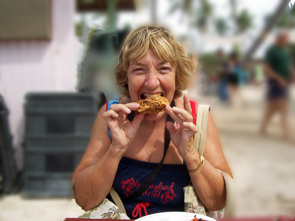 Janice Mackay eating chicken