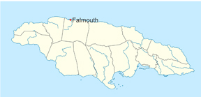 Jamaica map showing location of Falmouth