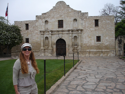Karen Duquette in front of The Alamo
