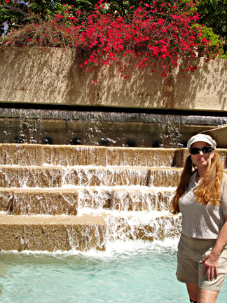Karen and a waterfall