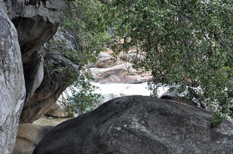 boulders and the bottom of the waterfall