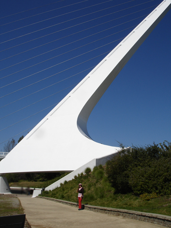 Karen Duquette and the pylon of the Sundial Bridge