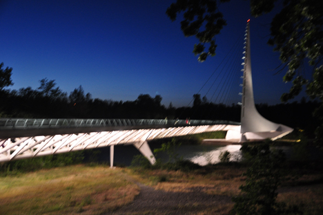 the Sundial Bridge and pylon during the evening