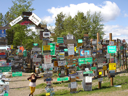 Karen Duquette with lots of signs