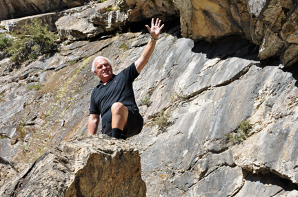 Lee climbing the rocks
