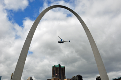 Gateway Arch and helicoptor