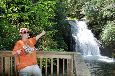 Karen Duquette at Blue Hole waterfall