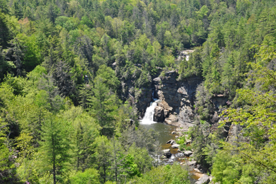 a distant view of the upper and lower falls.