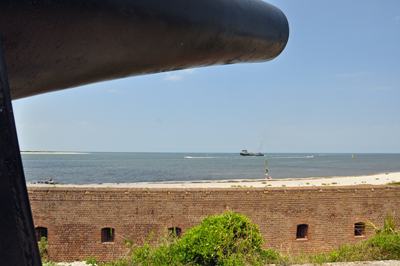 view from the cannons as they aim out at Cumberland Sound