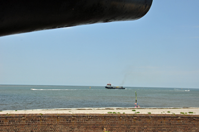 view from the cannons as they aim out at Cumberland Sound