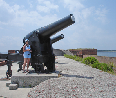 Karen by cannons overlooking Cumberland Sound