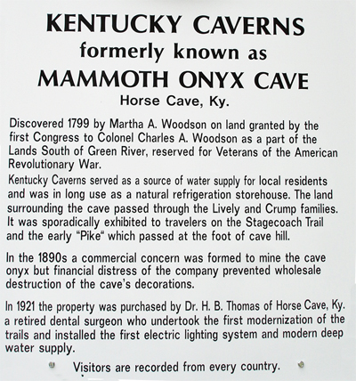 sign about the  Kentucky cave