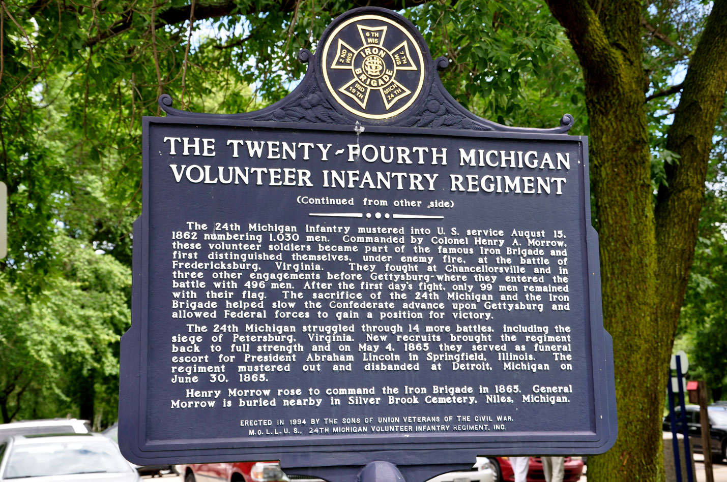sign about the 24th Michigan volunteer infantry regiment