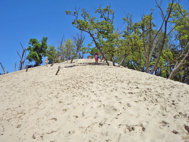 Karen is almost to the top of the sand dune