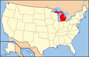Map of USA showing location of Michigan