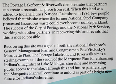 sign telling about The Portage Lkefront & Riverwalk