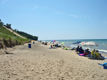 a dune, beach, and Lake Michigan