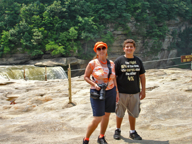 Karen Duquette and her grandson at Cumberland Falls