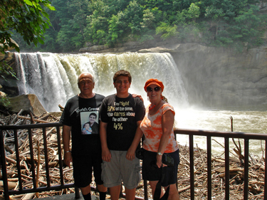 The two RV Gypsies and their grandson at Cumberland Falls