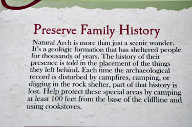 history sign about Natural Arch