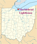 map of Ohio showing location of the Marblehead Lighthouse