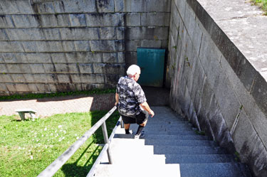 Lee Duquette descending the stairs to the tunnels at Fort Knox