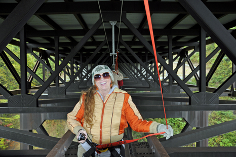 Karen Duquette on the New River Bridge catwalk