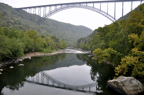 View of the New River Gorge Bridge and the catwalk from the 