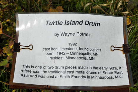 sign about the Turtle Island Drum sculpture
