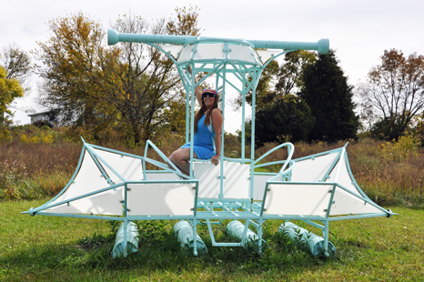 Karen Duquette on  the Clarity Vehicle sculpture