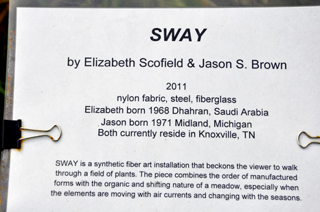 sign about the Sway sculptures throughout the garden