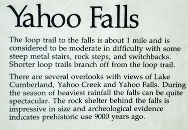 Yahoo Falls distance sign