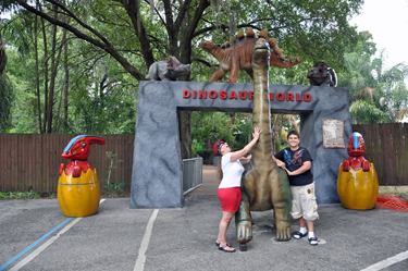Karen Duquette and her grandson at Dinosaur World