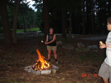 Karen Duquette and the campfire at Stone Mountain
