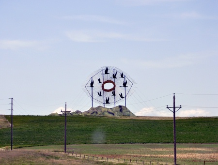 the sculpture Geese in Flight as seen from the highway