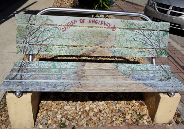 painted bench - Garden of Englewood