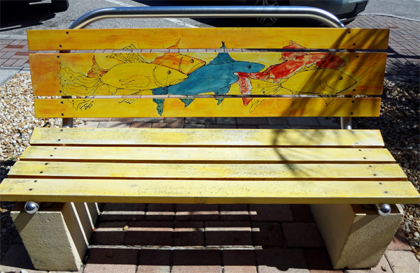 painted bench - fish and shark