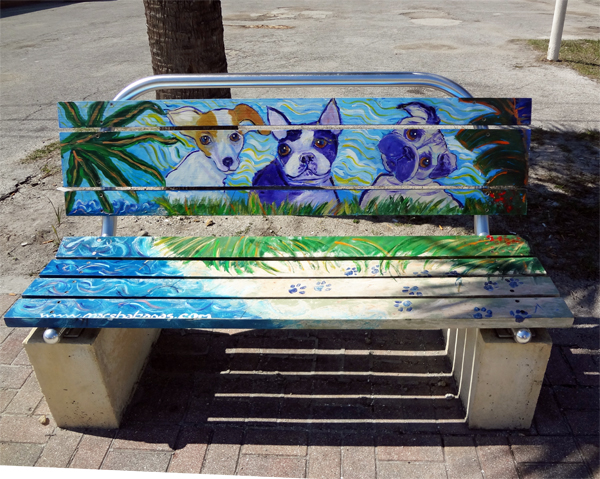 painted bench - three dogs