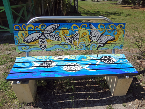 painted bench - - butterflies and fish