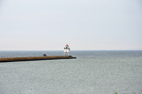 Two Harbors breakwall and a lighthouse